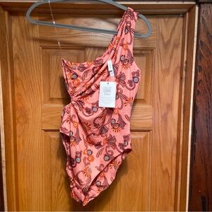 A.L.C. Delfina Paisley One-Shoulder One-Piece Swimsuit Pink New Large
